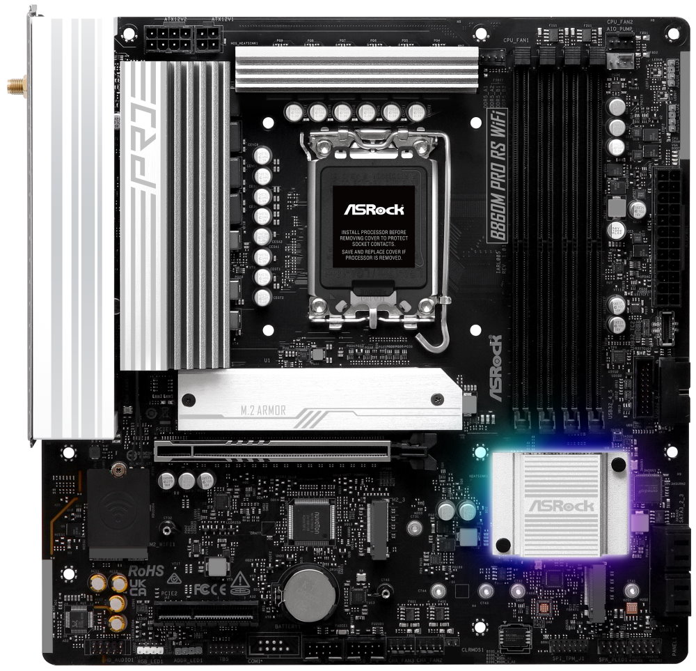 ASRock B860M Pro RS WiFi / Intel B860 / LGA1851 / 4x DDR5 / 3x M.2 / HDMI / DP / USB-C / WiFi / mATX